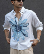 White Printed Boxy Lightweight Shirt 100% Cotton