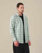 Mint Green Plaid 100% Cotton Slub Dobby Shirt