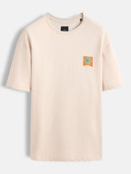 Oversized Black Cotton T-shirt with Graphic Accent | Beige