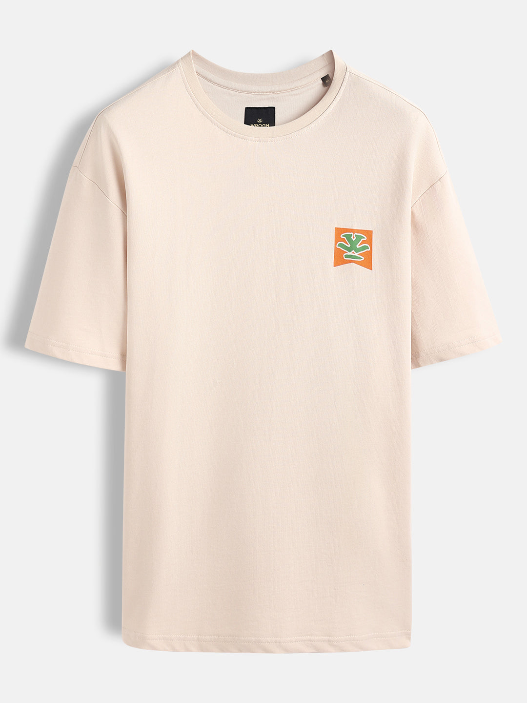 Oversized Black Cotton T-shirt with Graphic Accent | Beige