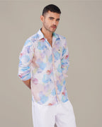 Pastel Multi-Color Patterned 100% Polyester Button-Up Shirt