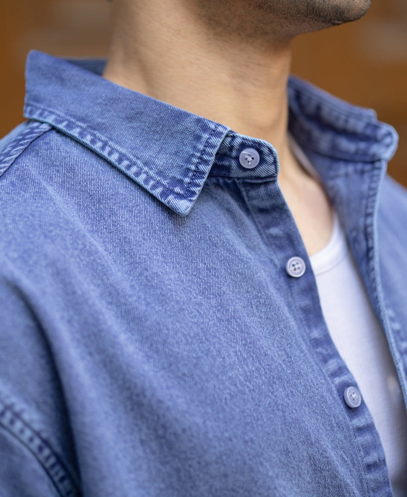 Blue Overdyed Twill Shirt 100% Cotton