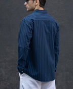 Navy Oxford Stripe Shirt 100% Cotton