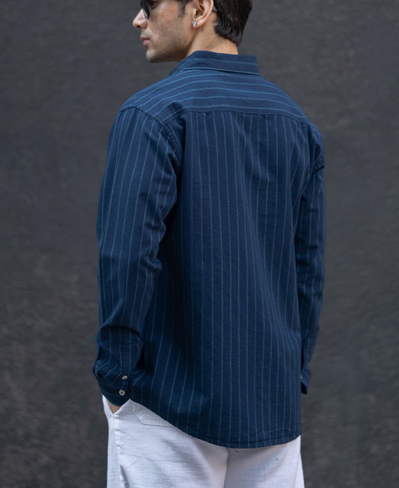 Navy Oxford Stripe Shirt 100% Cotton