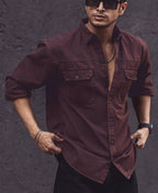 Dark Brown Denim Shacket Full Sleeves Shirt