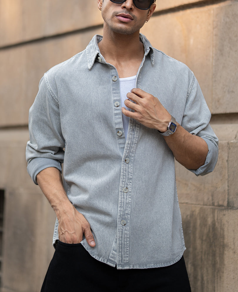 Grey Washed Denim Shirt