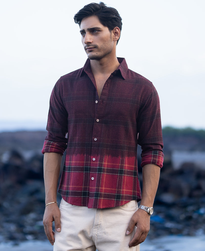 Wine Ombre Checks Shirt