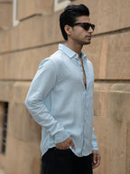 Light Blue Linen Blend Shirt