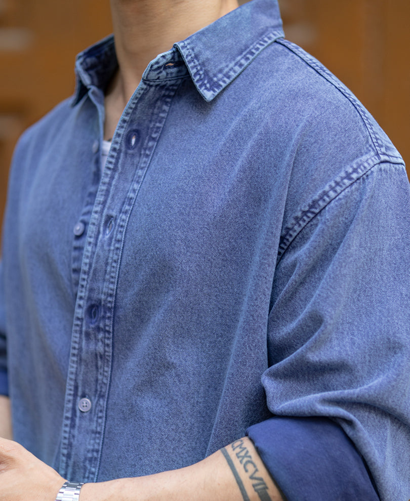 Blue Overdyed Twill Shirt 100% Cotton