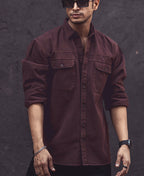 Dark Brown Denim Shacket Full Sleeves Shirt