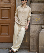 Beige Linen Blend Embroidered Shirt