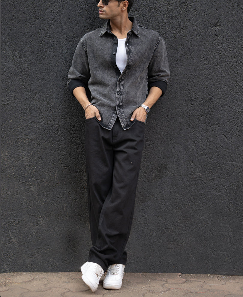 Charcoal Black Washed Denim Overshirt