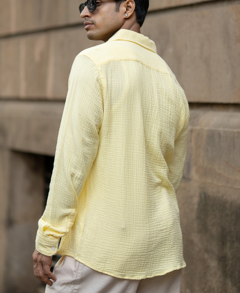 Yellow Crinkled Shirt 100% Cotton