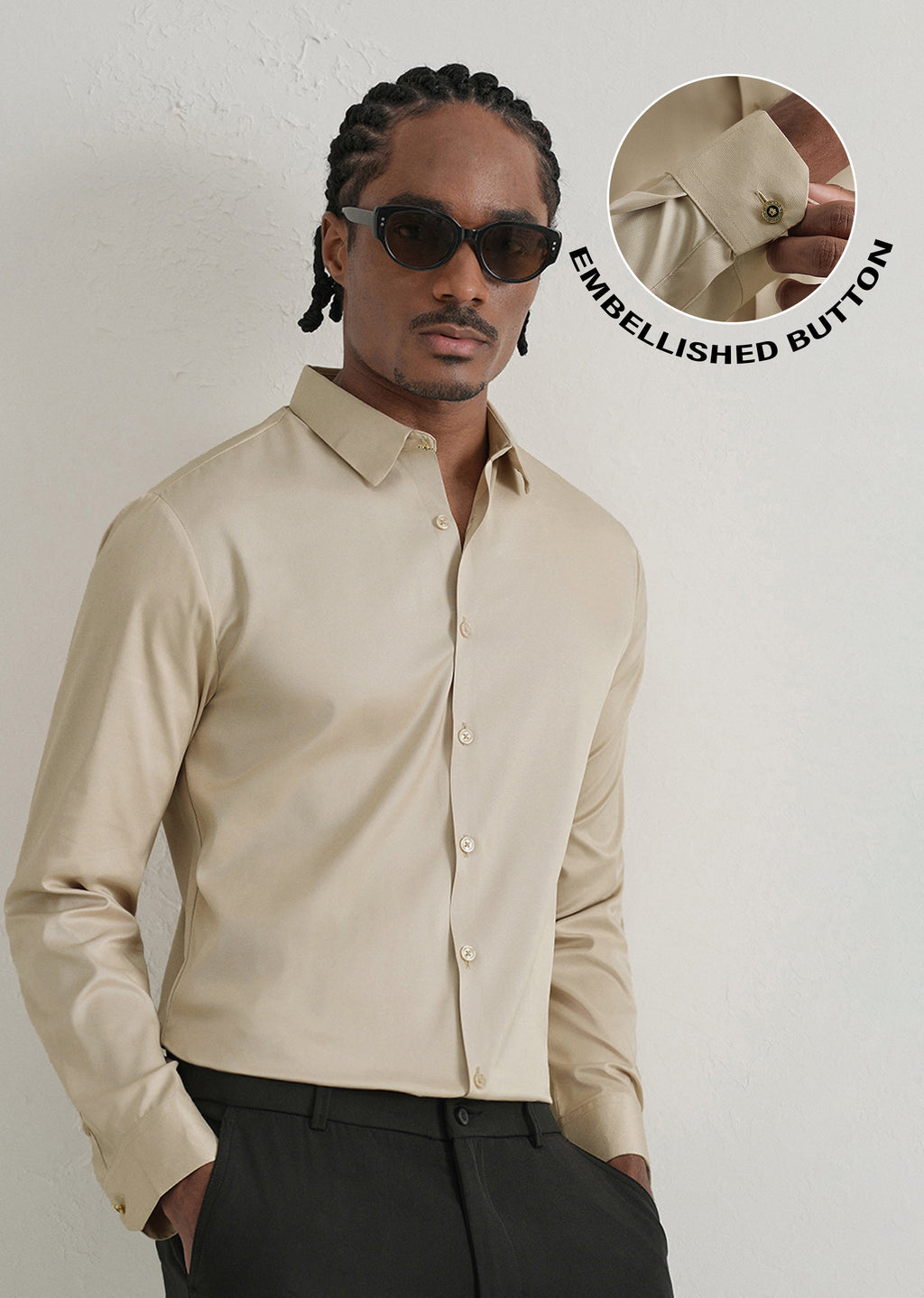Beige Plain Stitchless Placket Shirt