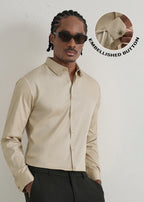 Beige Plain Stitchless Placket Shirt