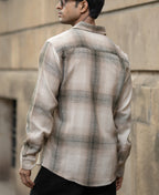 Beige Structured Checked Shirt 100% Cotton