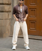 Dark Brown Linen Blend Embroidery Shirt