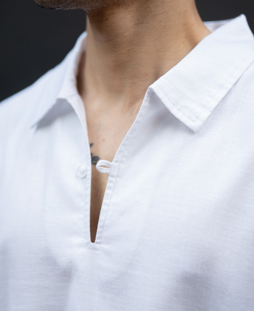 White Lightweight Structured Kurta Shirt 100% Cotton