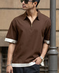 Dark Brown Boxy Fit Zipper Shirt 100% Cotton
