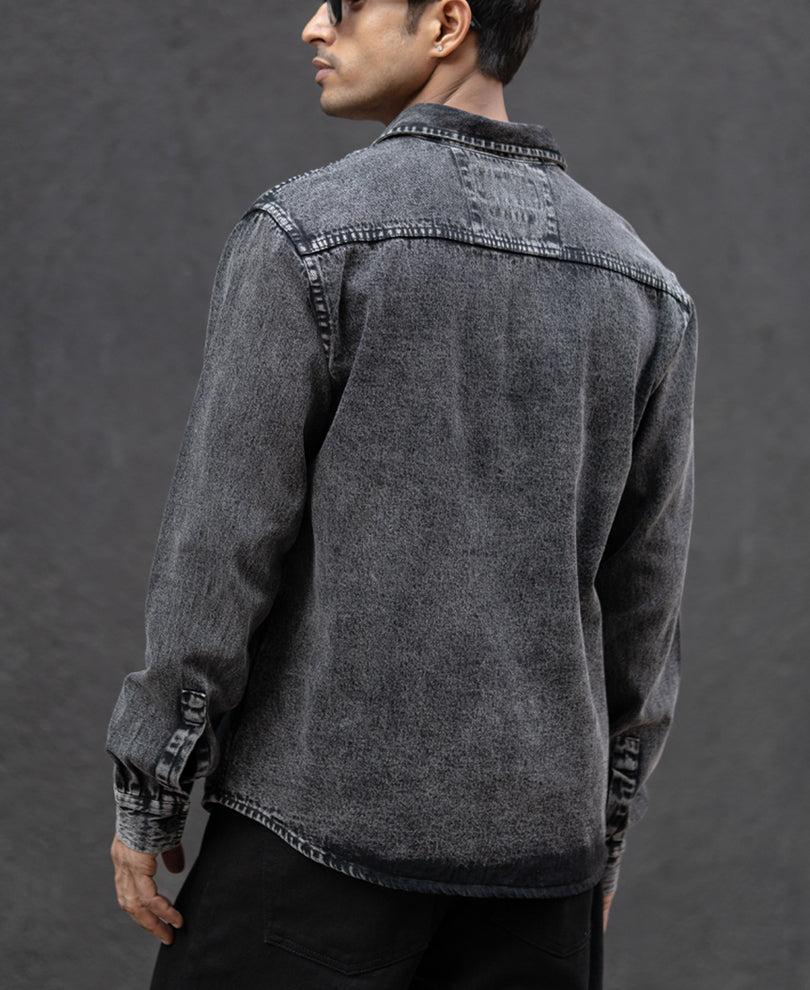 Charcoal Black Washed Denim Overshirt