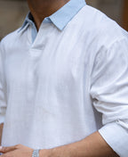 White Contrast Collar Kurta Shirt