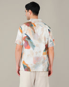 Pastel Multicolor Slub Poly/Linen Blend Short Sleeve Shirt