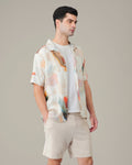 Pastel Multicolor Slub Poly/Linen Blend Short Sleeve Shirt