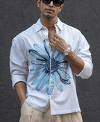 White Printed Boxy Lightweight Shirt 100% Cotton