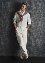 100% Linen Off-White Dual Stripe Shirt