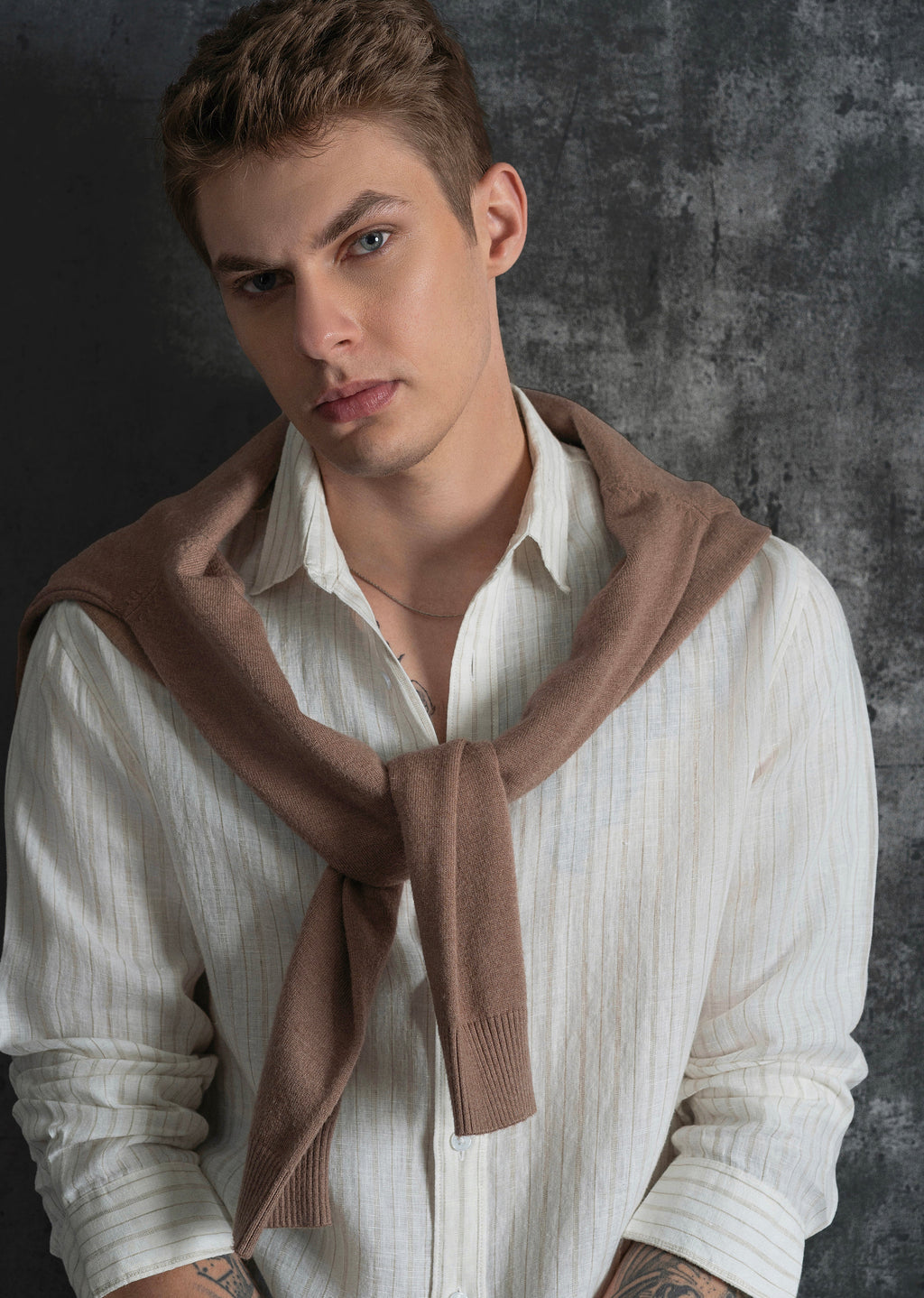 100% Linen Off-White Dual Stripe Shirt