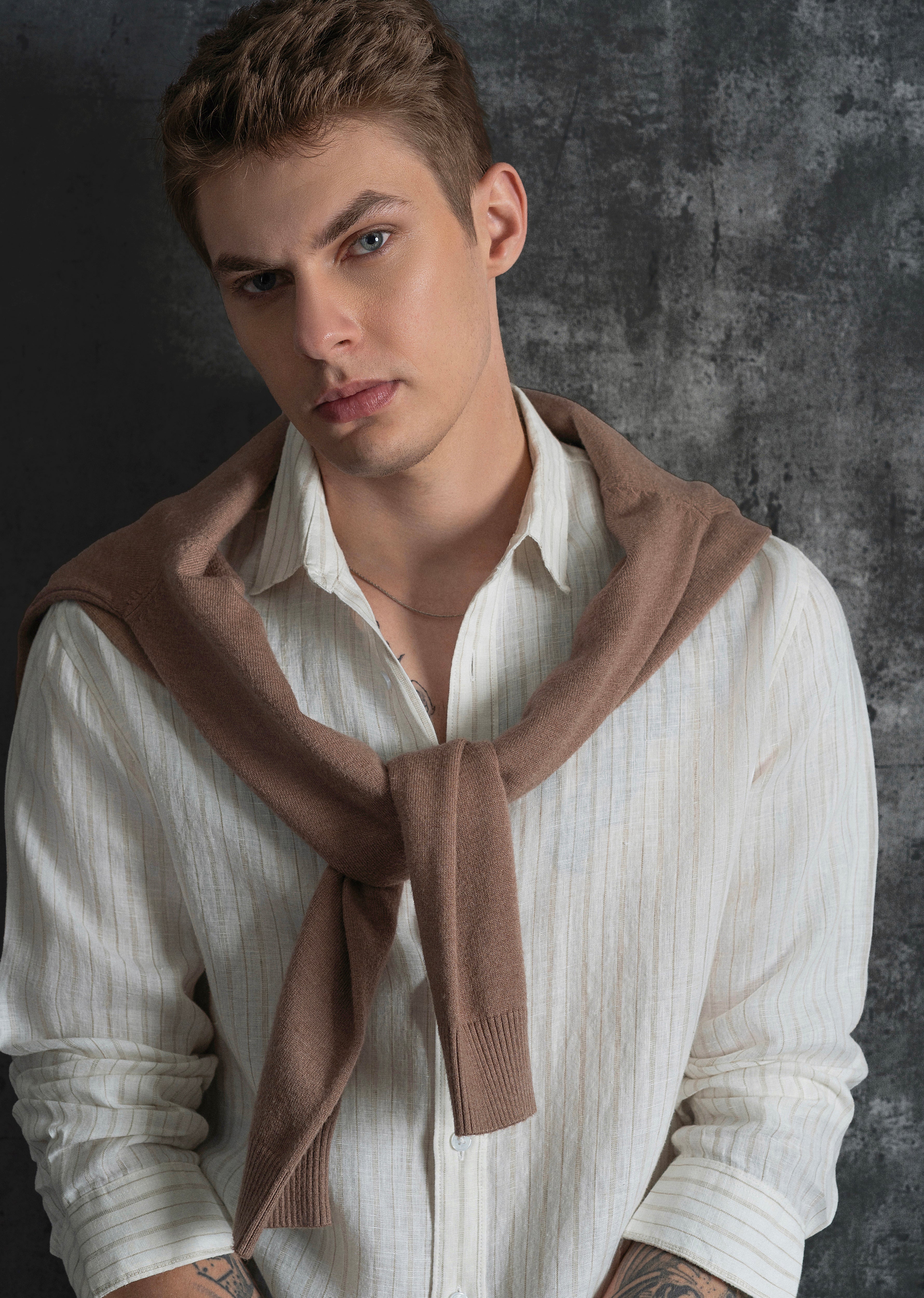 100% Linen Off-White Dual Stripe Shirt