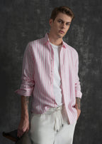 100% Linen Pink Stripe Shirt