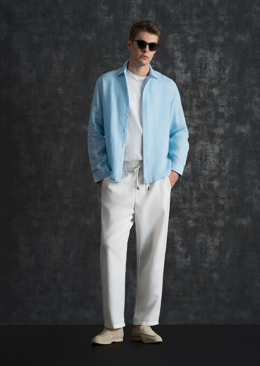 100% Linen Sky Blue Stripe Shirt