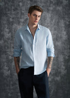 Blue 100% Pure Linen Gingham Check Shirt