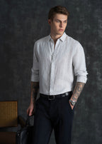 100% Linen Off-White Self-Stripe Shirt