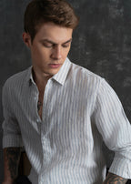 100% Linen Off-White Self-Stripe Shirt