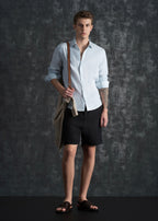 100% Linen Light Blue Self-Stripe Shirt