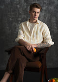 100% Linen Yellow Self-Stripe Shirt