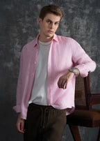 Pink 100% Pure Linen Gingham Check Shirt