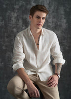 Ecru 100% Pure Linen Check Shirt