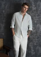 100% Linen Green Self-Stripe Shirt