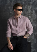 100% Linen Purple Vertical Stripe Shirt