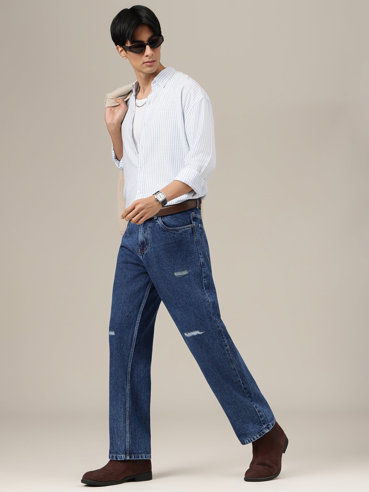 Distressed Light Faded Baggy Jeans