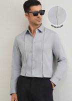 Ash Grey Front Panel Open Pleat Shirt