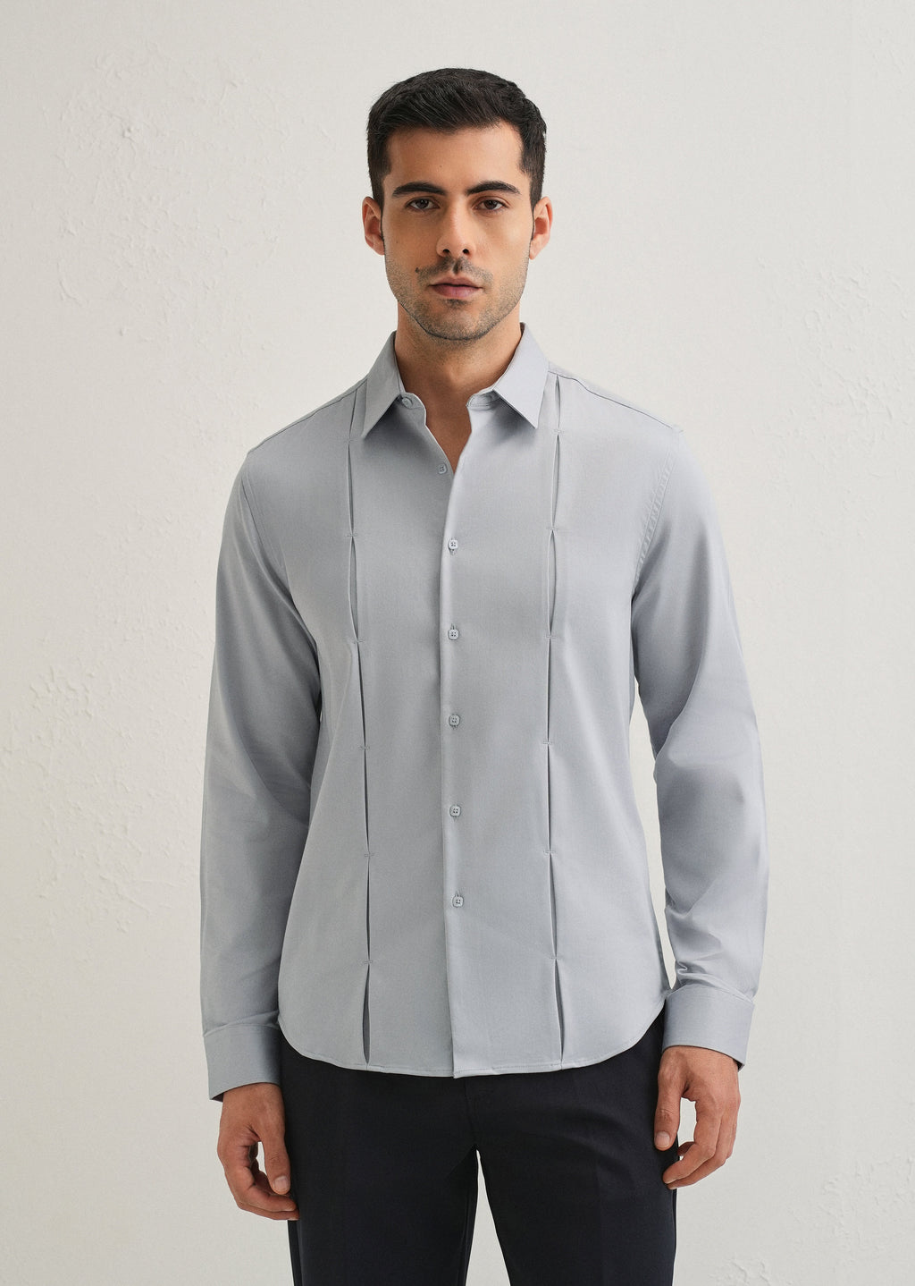 Ash Grey Front Panel Open Pleat Shirt