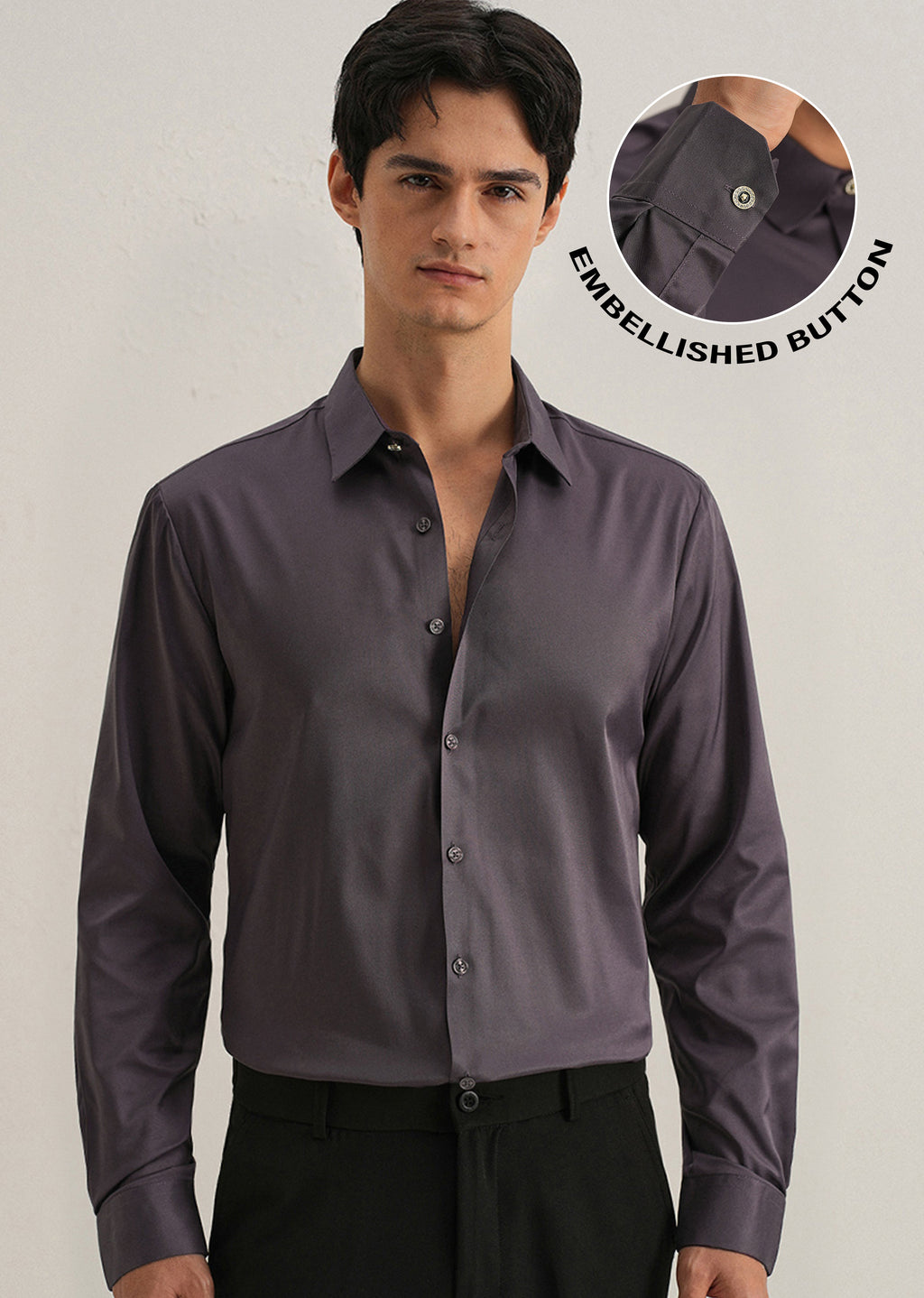 Ash Purple Plain Stitchless Placket Shirt
