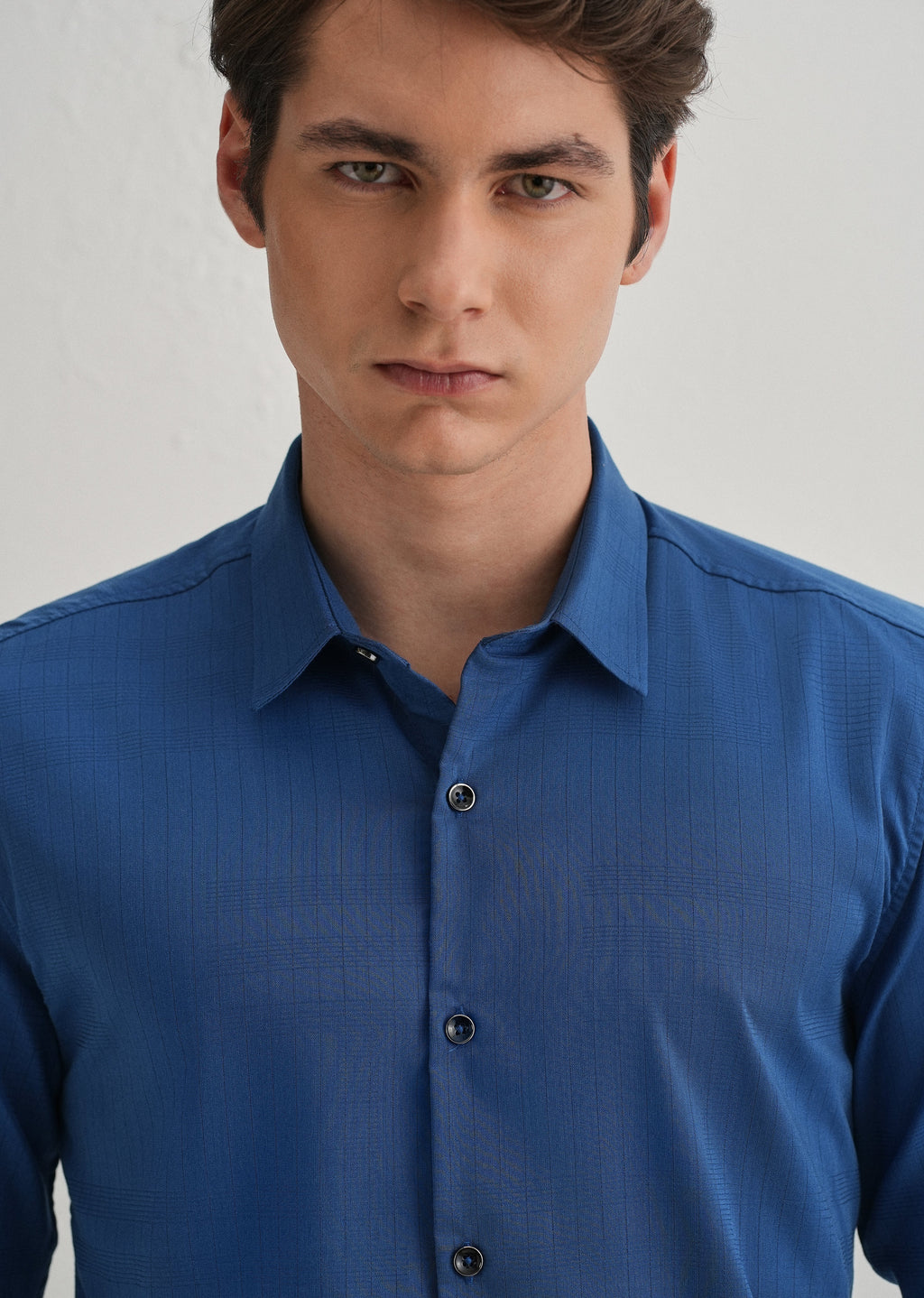 Azure Blue Self Striped Plain Shirt