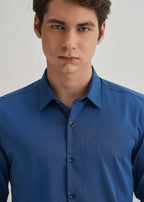 Azure Blue Self Striped Plain Shirt