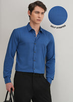 Azure Blue Self Striped Plain Shirt