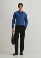 Azure Blue Self Striped Plain Shirt